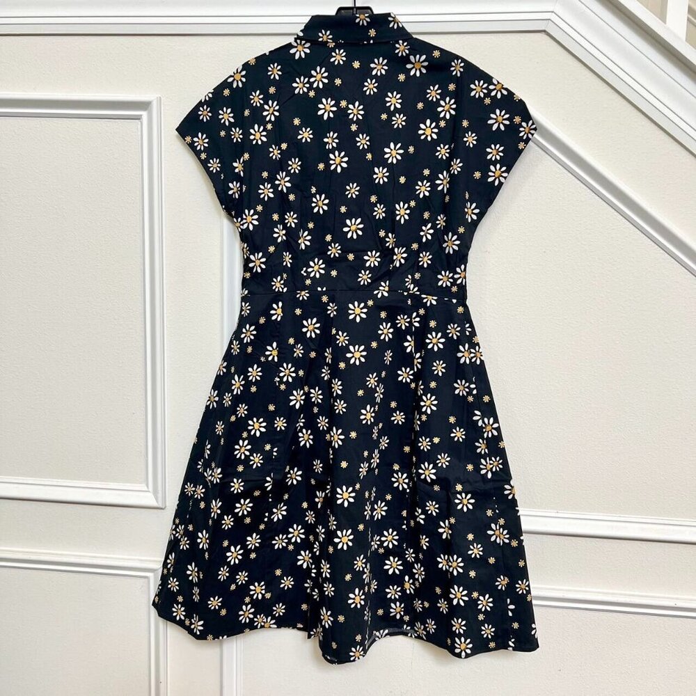 NWOT Daisy Print Dress Size 6 Floral Print Short Sleeve Mini Dress Black - Picture 7 of 7